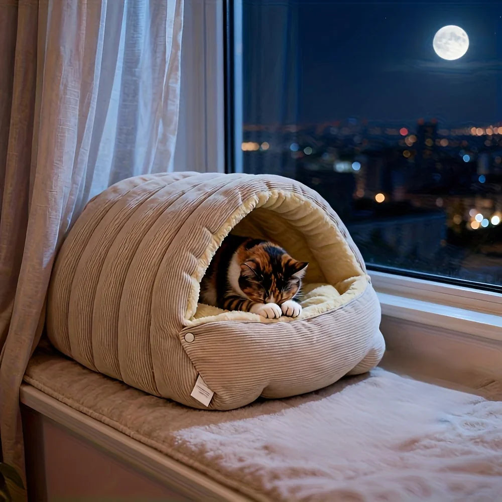 High-Elasticity Warm Cat Bed - 57x37x28cm Striped Fleece Light Purple