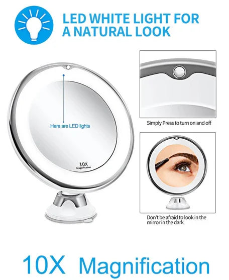 10X Magnifying LED Makeup Mirror Suction Cup - Vanity Mirror with Natural Light