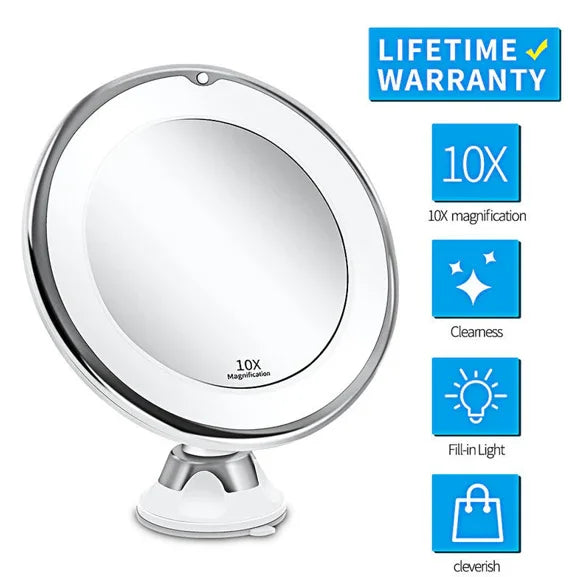 10X Magnifying LED Makeup Mirror Suction Cup - Vanity Mirror with Natural Light