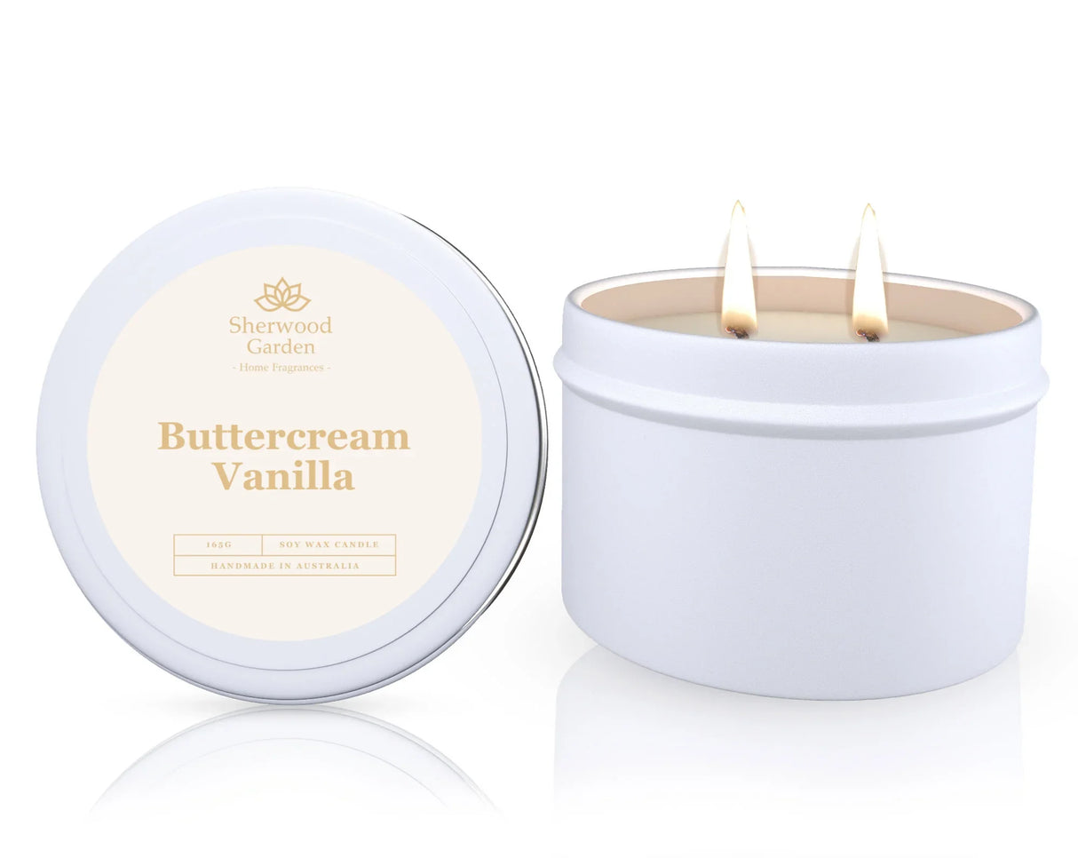 Buttercream Vanilla Soy Candle Tin 165g - Sweet Vanilla Scented Candle