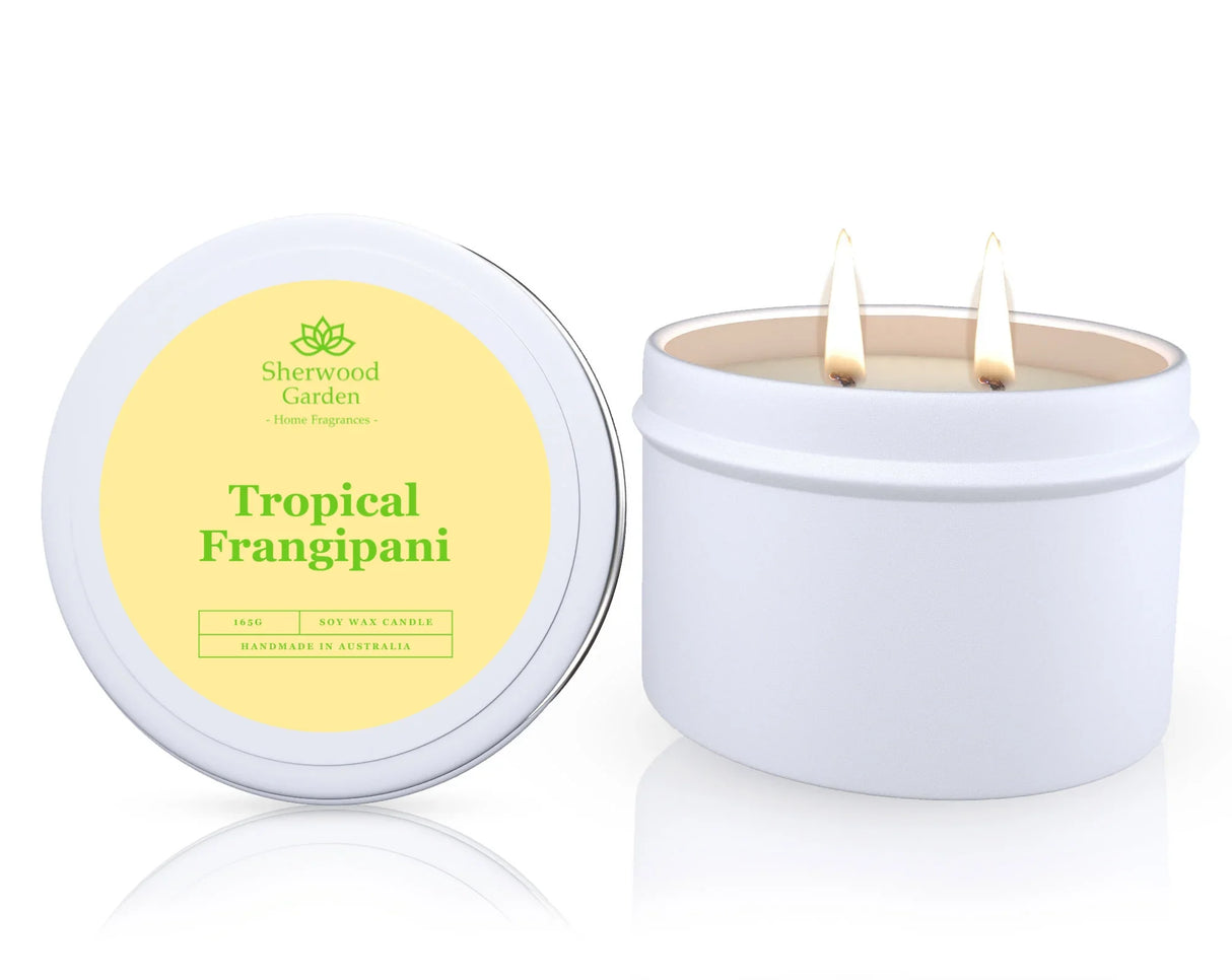 Tropical Frangipani Soy Candle Tin 165g - Natural Scented Candle for Home Ambiance
