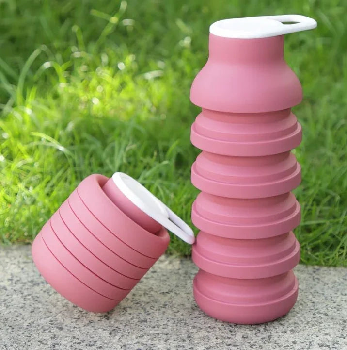 600ml Collapsible Silicone Water Bottle - Pink