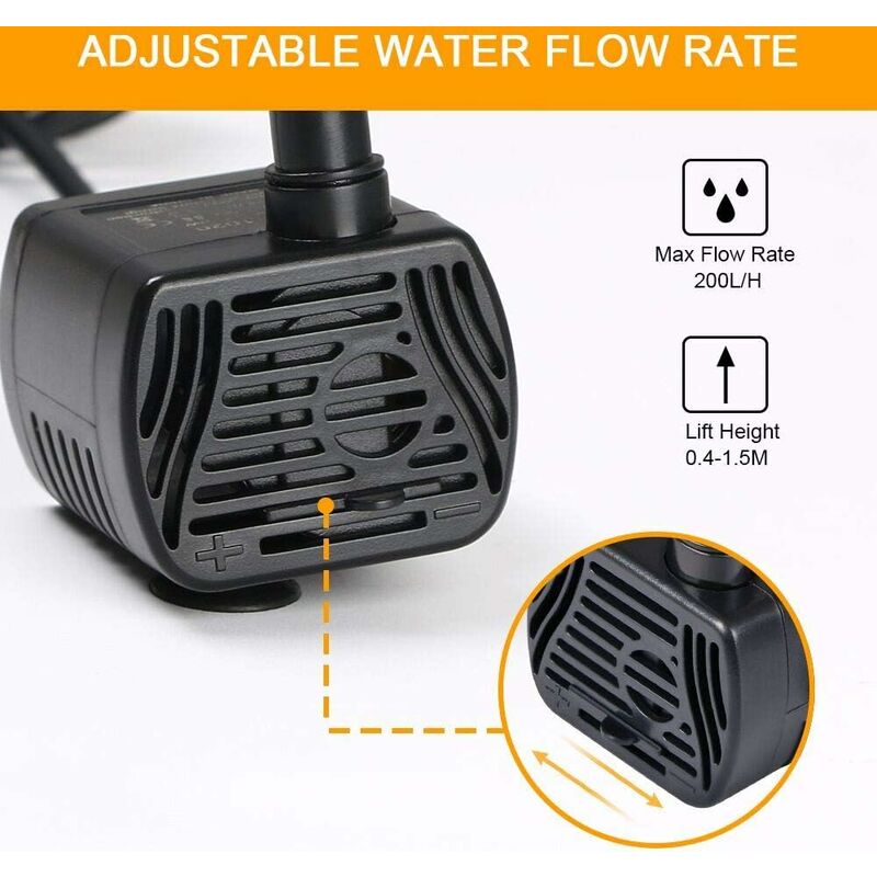 Aquarium Pump 200L/H Submersible USB 3W Ultra-Quiet Adjustable Water Pump