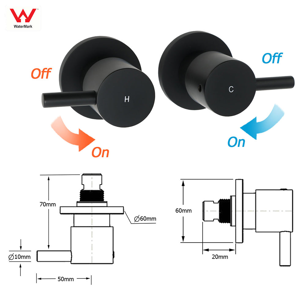 WELS Matt Black 2in1 Shower 8" Round Head Set Sliding Rail 3 Mode Handheld + Twin Taps