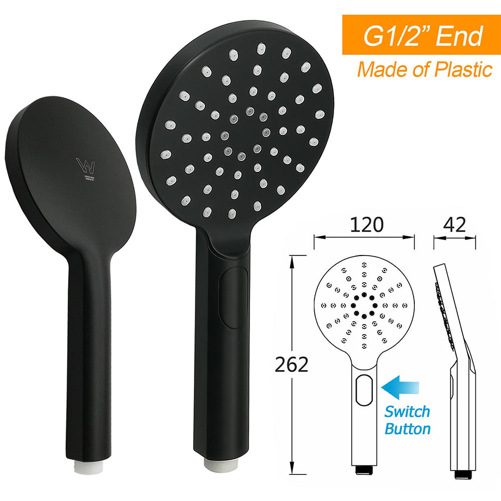 Matt Black 2in1 Round Shower 10" Rain Head 3 Mode Handheld Sliding Rail Diverter Mixer Set