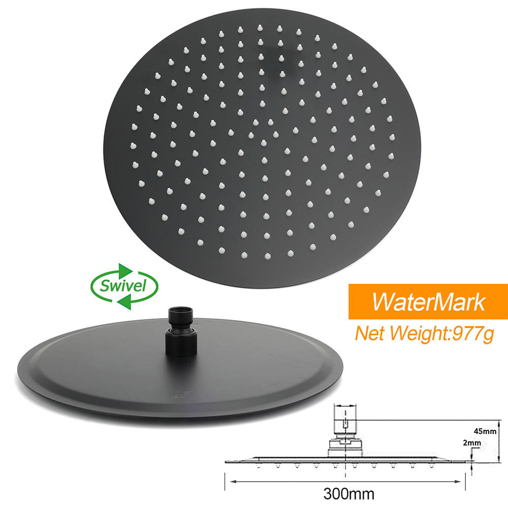 Matte Black Large 12" Round Shower Head Twin Set Handheld Diverter Wall Rail Arm