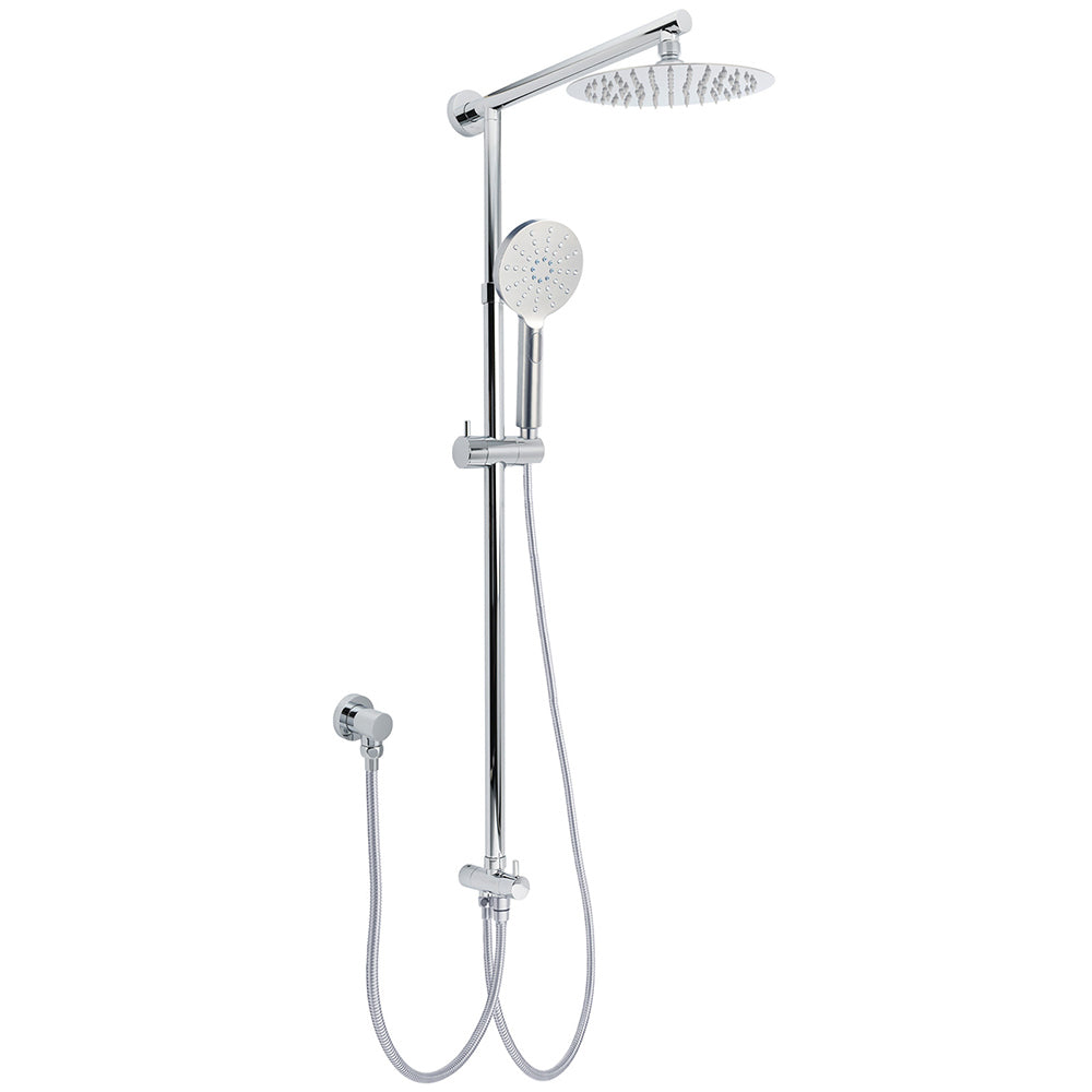WELS Chrome Round 8" Stainless Steel Rain Head Handheld Sliding Rail Arm 2in1 Shower Set