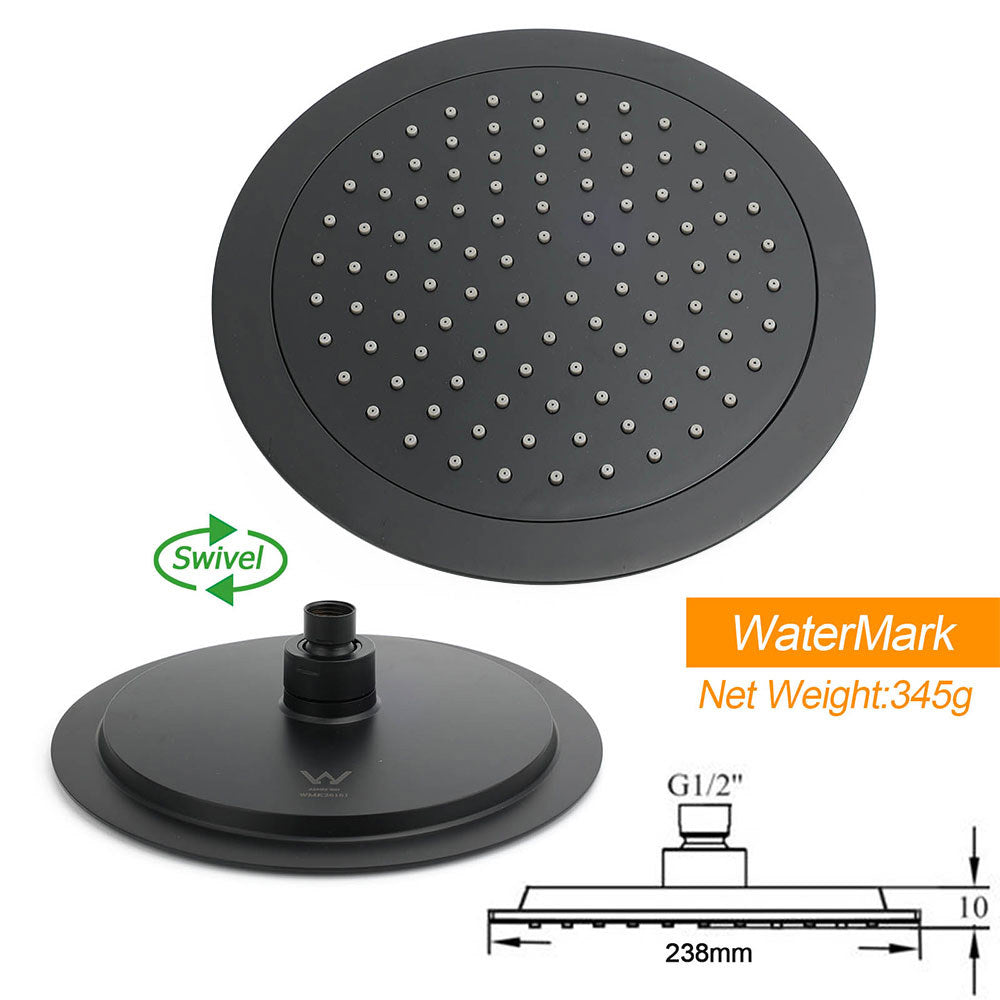 KYLINS Matt Black 9" Rain Shower Set - Twin Taps Rail & Handheld