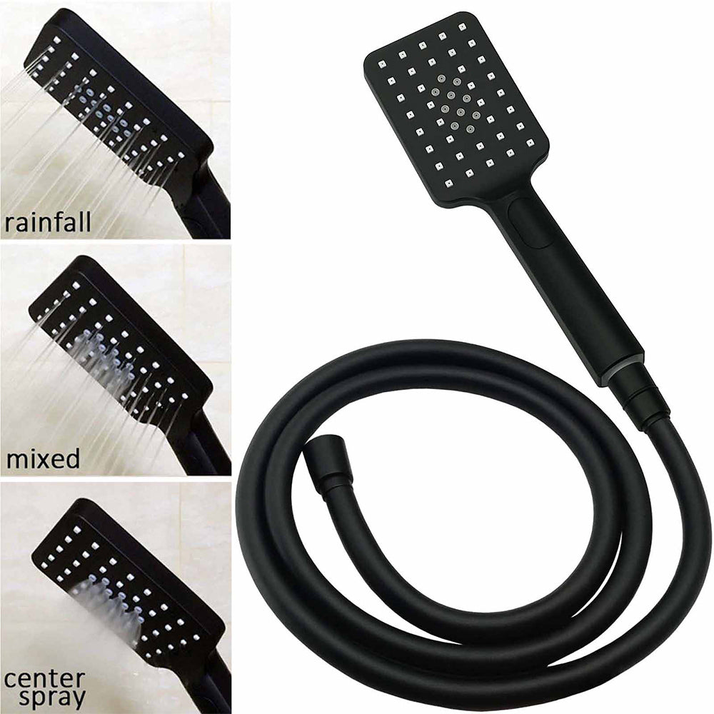 Matt Black 2in1 Set Square 10" Shower Rain Head Handheld Adjustable Silding Rail + Twin Taps