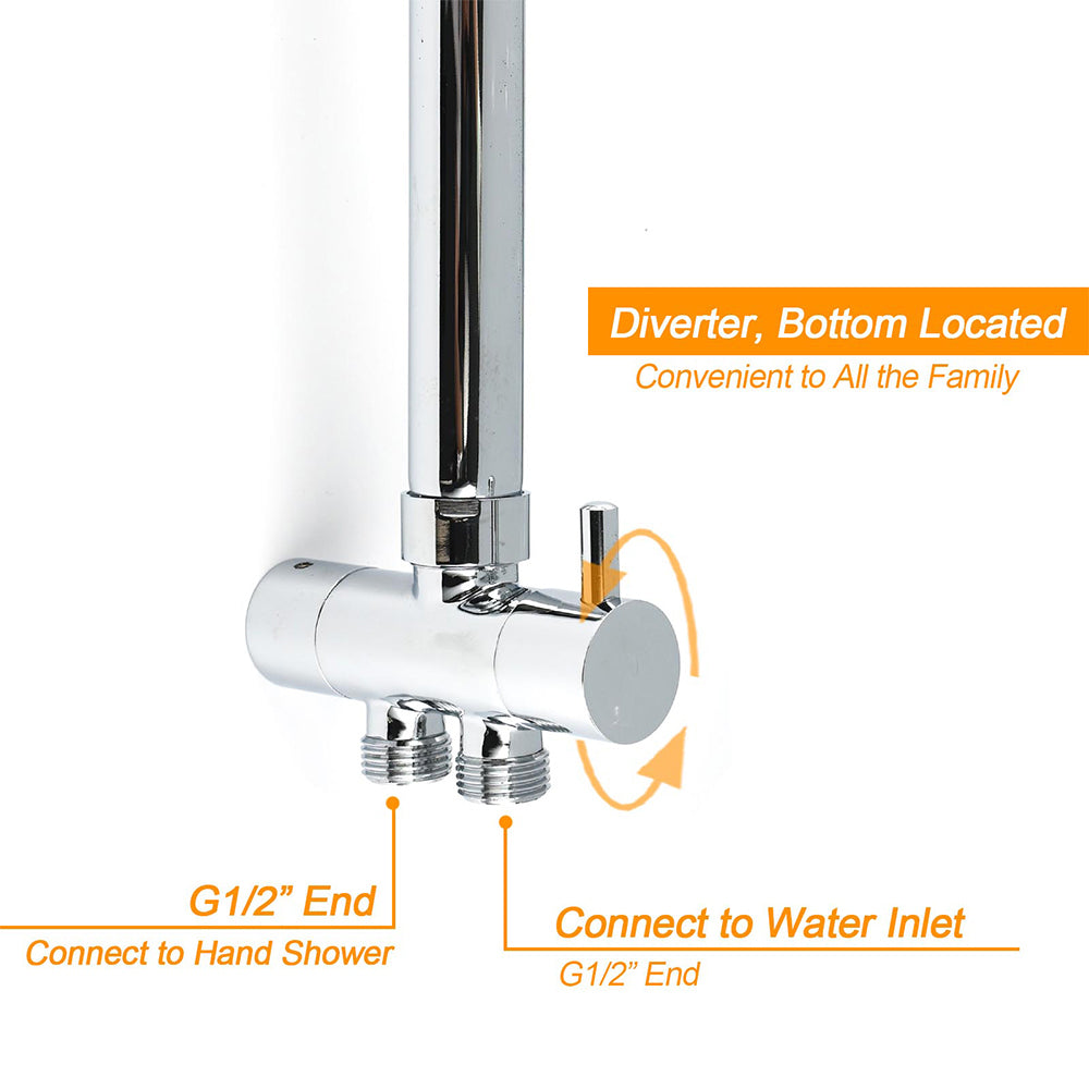 Double Square Shower Head 12" Rain Rose + 3 Modes Handheld Diverter Rail Arm Mixer Set