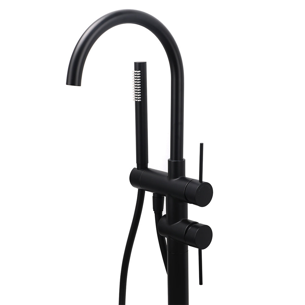 WELS Matt Black Bathtub Filler Free Standing Mixer Faucet Tap Spout HandHeld Set