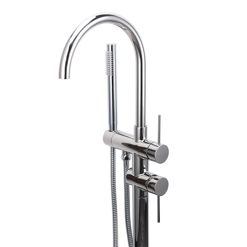Polished Chrome Bathtub Filler Free Standing Mixer Faucet Tap Spout Handset WELS