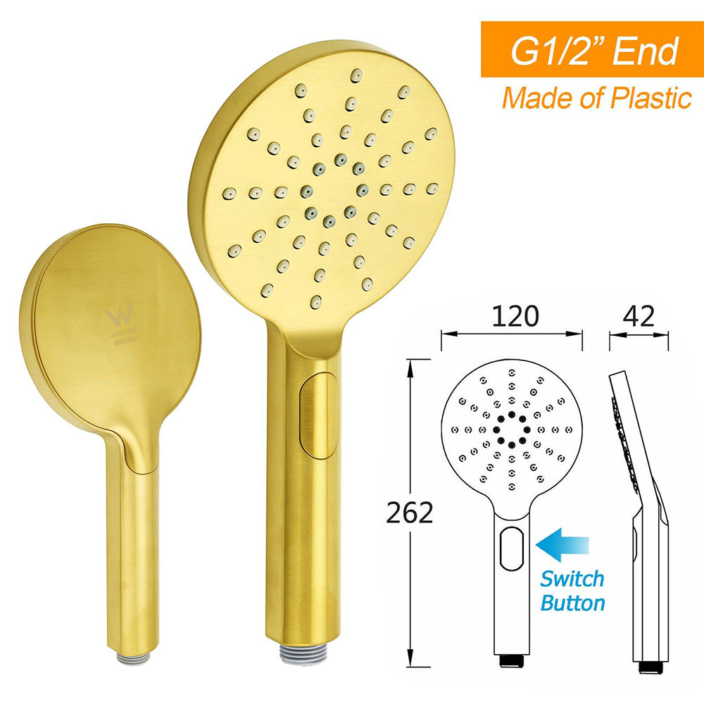 Brushed Gold Twin Shower Set Sliding Rail Arm 8" Round Head 3 Modes Handheld