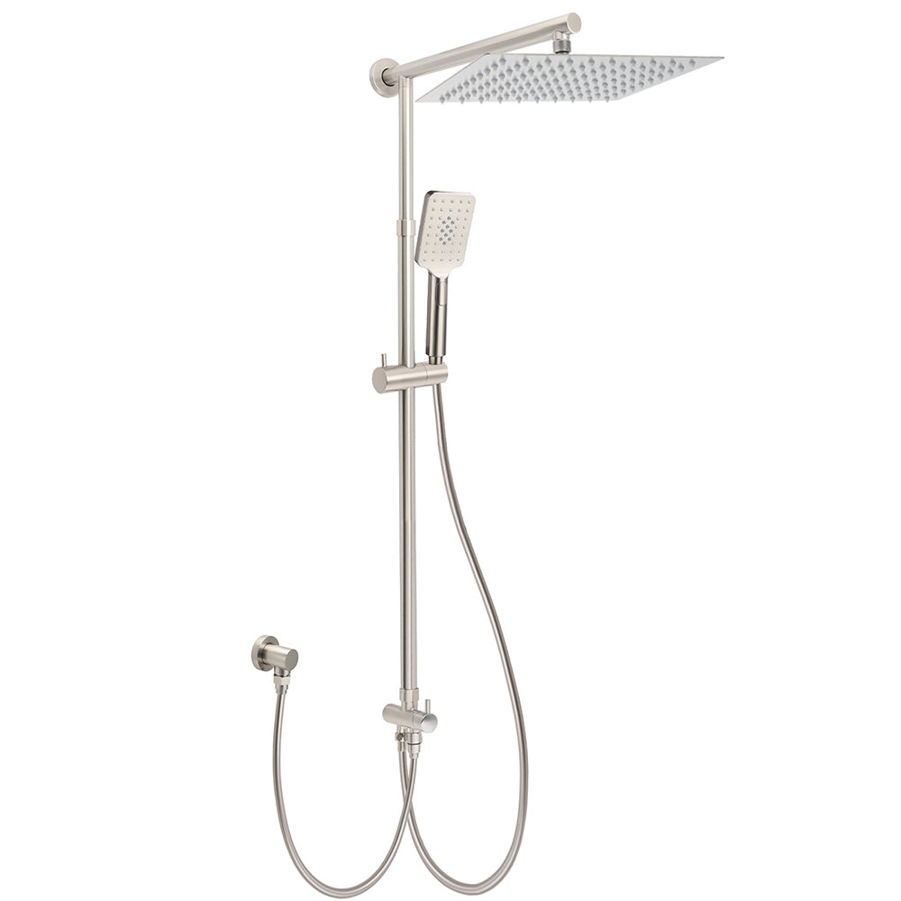 KYLINS Brushed Nickel 12" Square Rain Shower Set - Rail & Handheld
