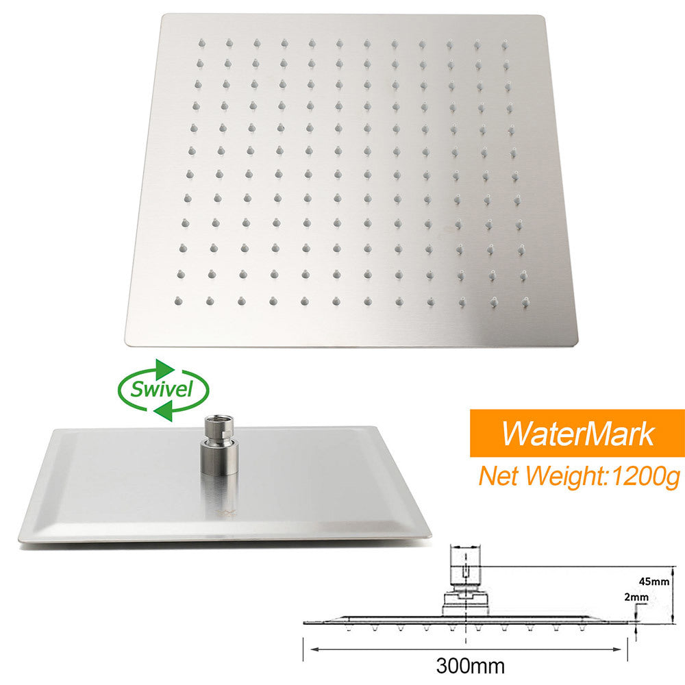 KYLINS Brushed Nickel 12" Square Rain Shower Set - Rail & Handheld