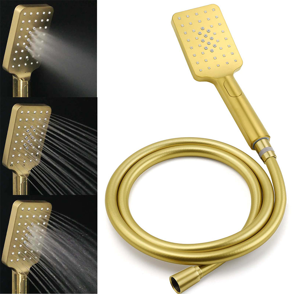 Brushed Gold Square 12" Large Rain Head 3 Mode Handheld Rose Sliding Rail Arm Twin Shower Set
