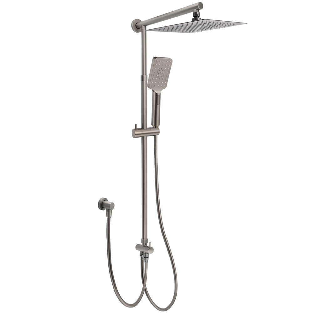 WELS Gun Metal 2in1 Shower Set Square 12" Rainfall Head Handheld Adjustable Silde Rail Combo