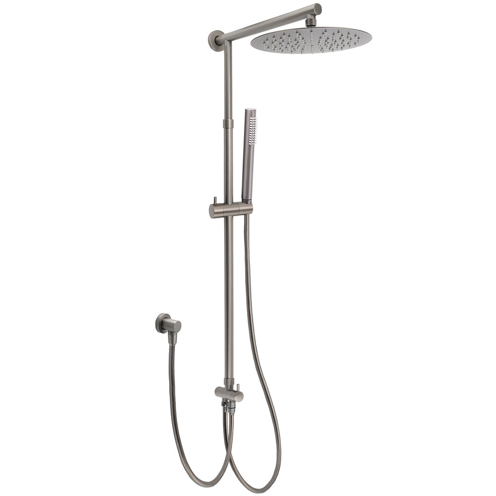 WELS Gun Metal Dual Round Shower 10" Rain Head Stainless Steel Handheld Sliding Rail Diverter Set