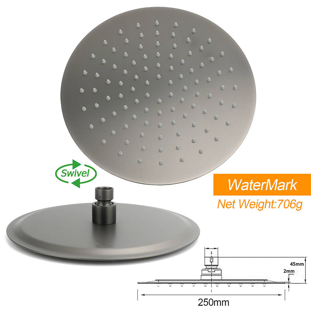 Gun Metal 10" Round Rain Shower Head Set with Mixer - Dual System