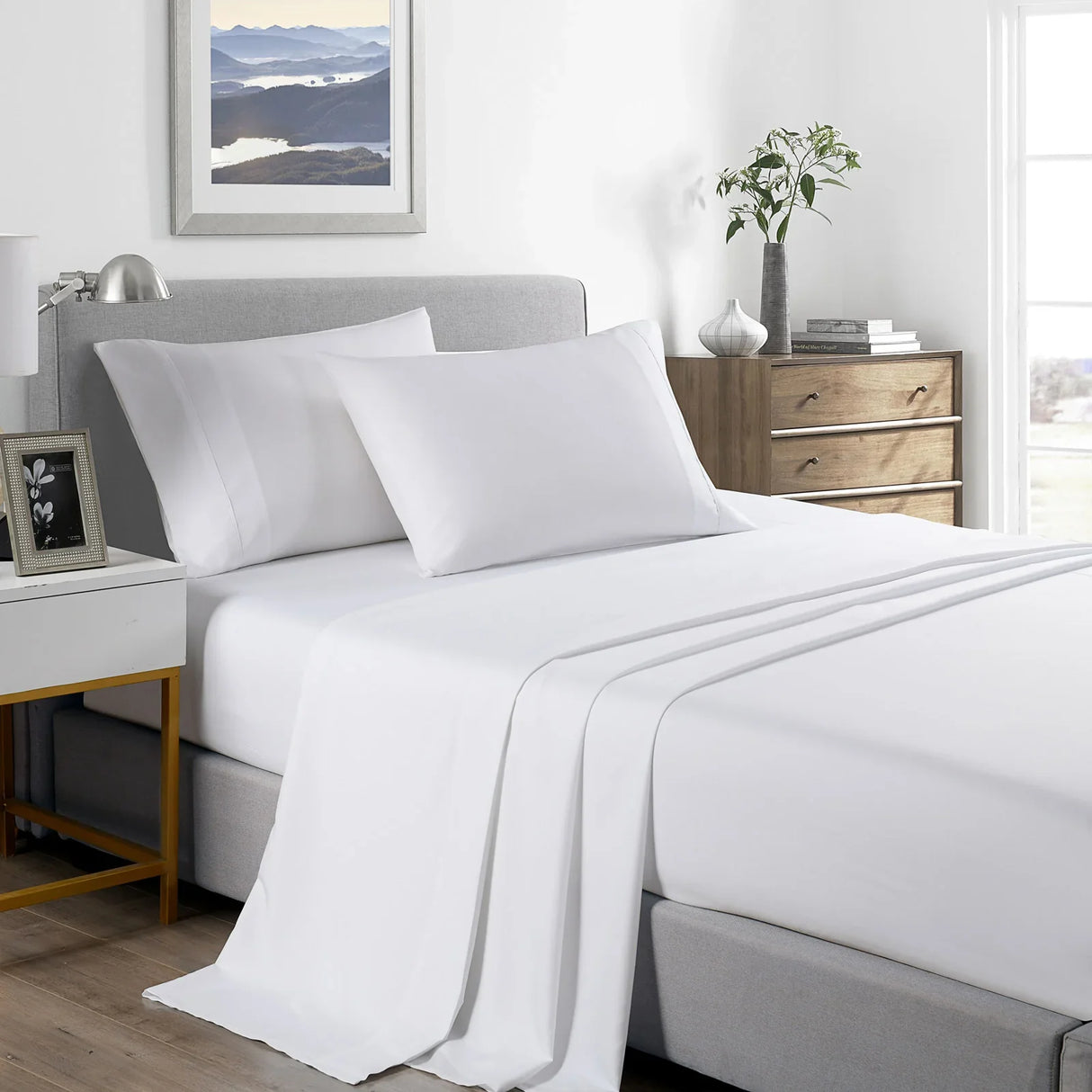 Royal Comfort 2000TC Bamboo Cooling Sheet Set Queen White - Ultra Soft Bedding