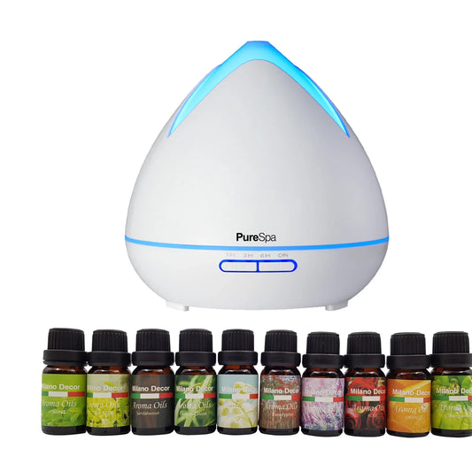 Purespa Diffuser Set With 10 Pack Diffuser Oils Humidifier Aromatherapy - White - Flea Market