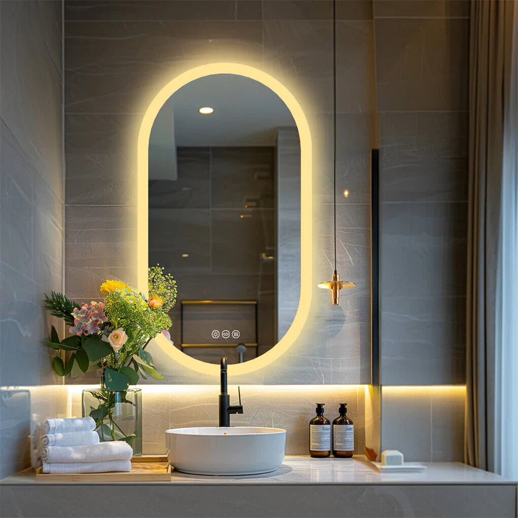 LED Bathroom Mirror Oval 120x60cm Anti-Fog Dimmable Wall Mount