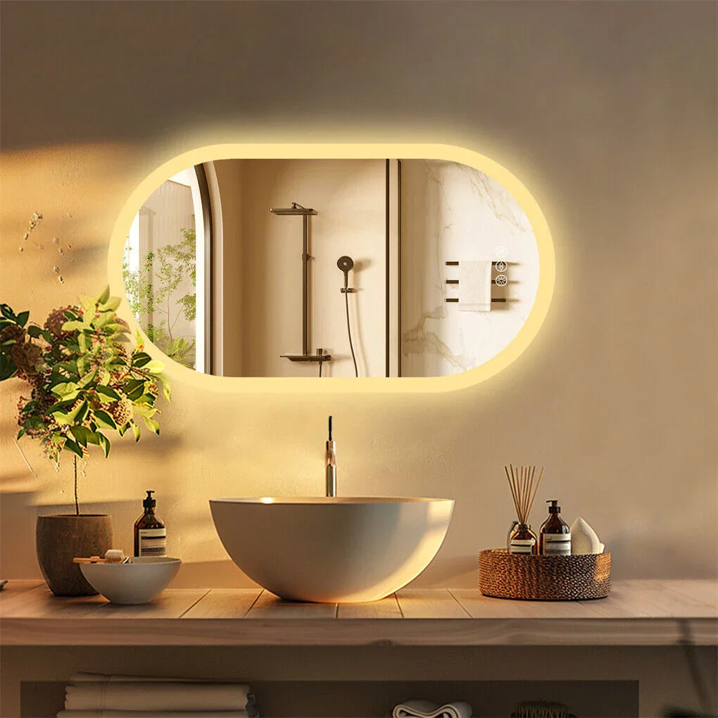 LED Bathroom Mirror Oval 120x60cm Anti-Fog Dimmable Wall Mount