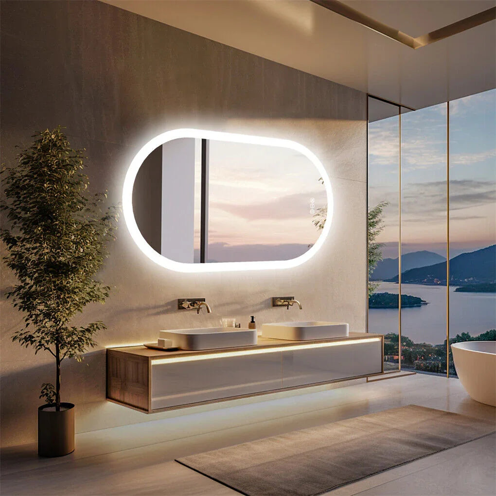 LED Bathroom Mirror Oval 120x60cm Anti-Fog Dimmable Wall Mount