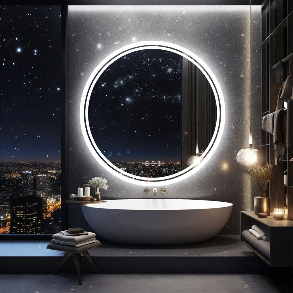 LED Bathroom Mirror 80cm Circle Anti-Fog Backlit HD Glass