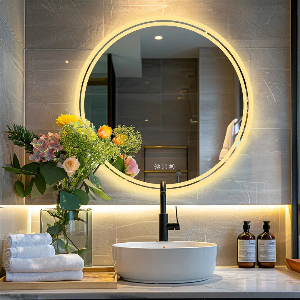 LED Bathroom Mirror 80cm Circle Anti-Fog Backlit HD Glass