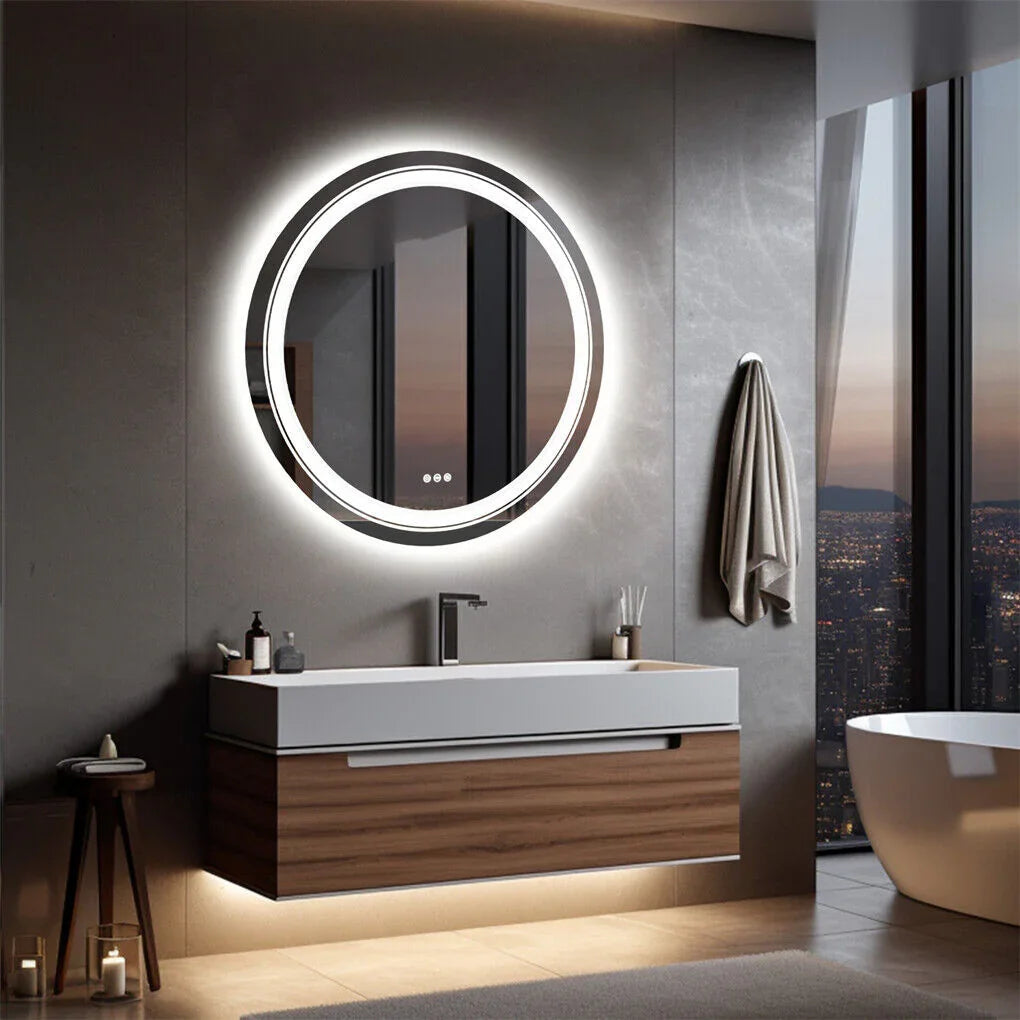 LED Bathroom Mirror 80cm Circle Anti-Fog Backlit HD Glass