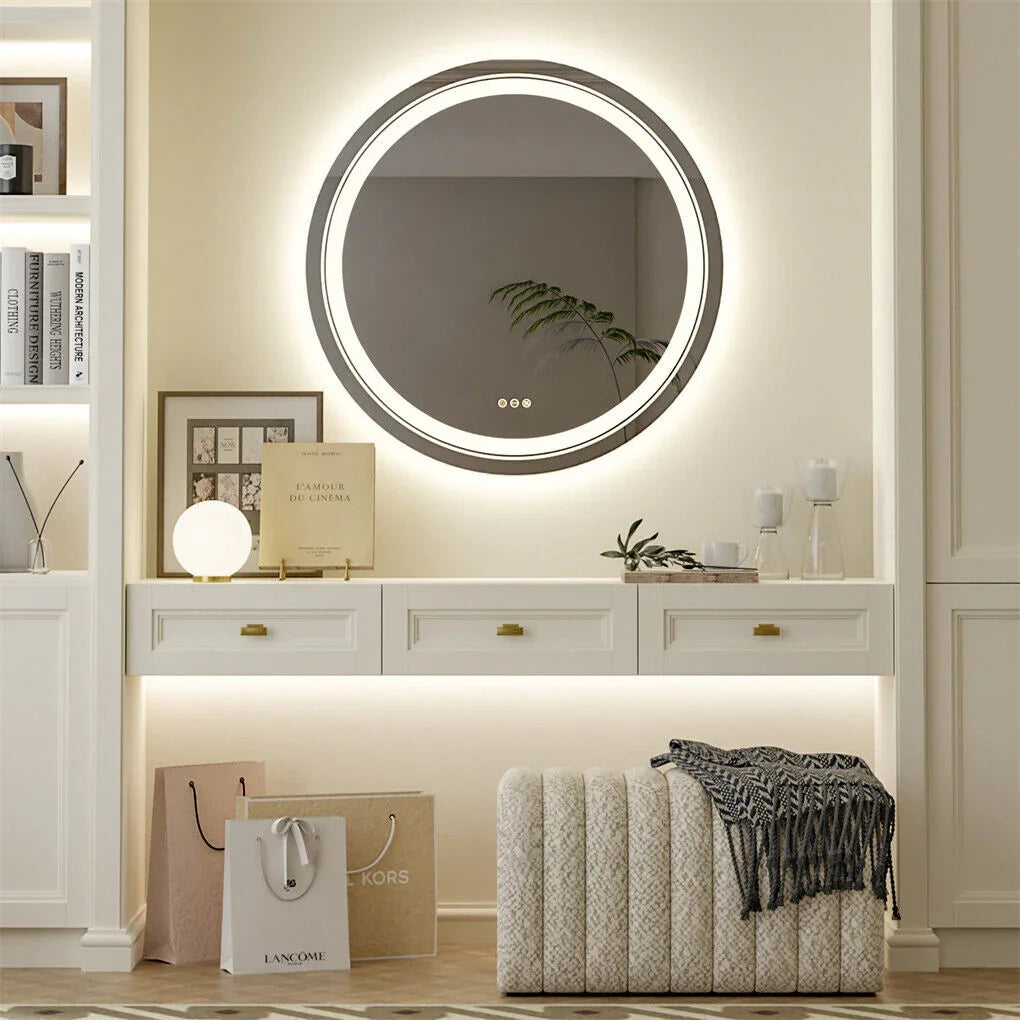 LED Bathroom Mirror 80cm Circle Anti-Fog Backlit HD Glass