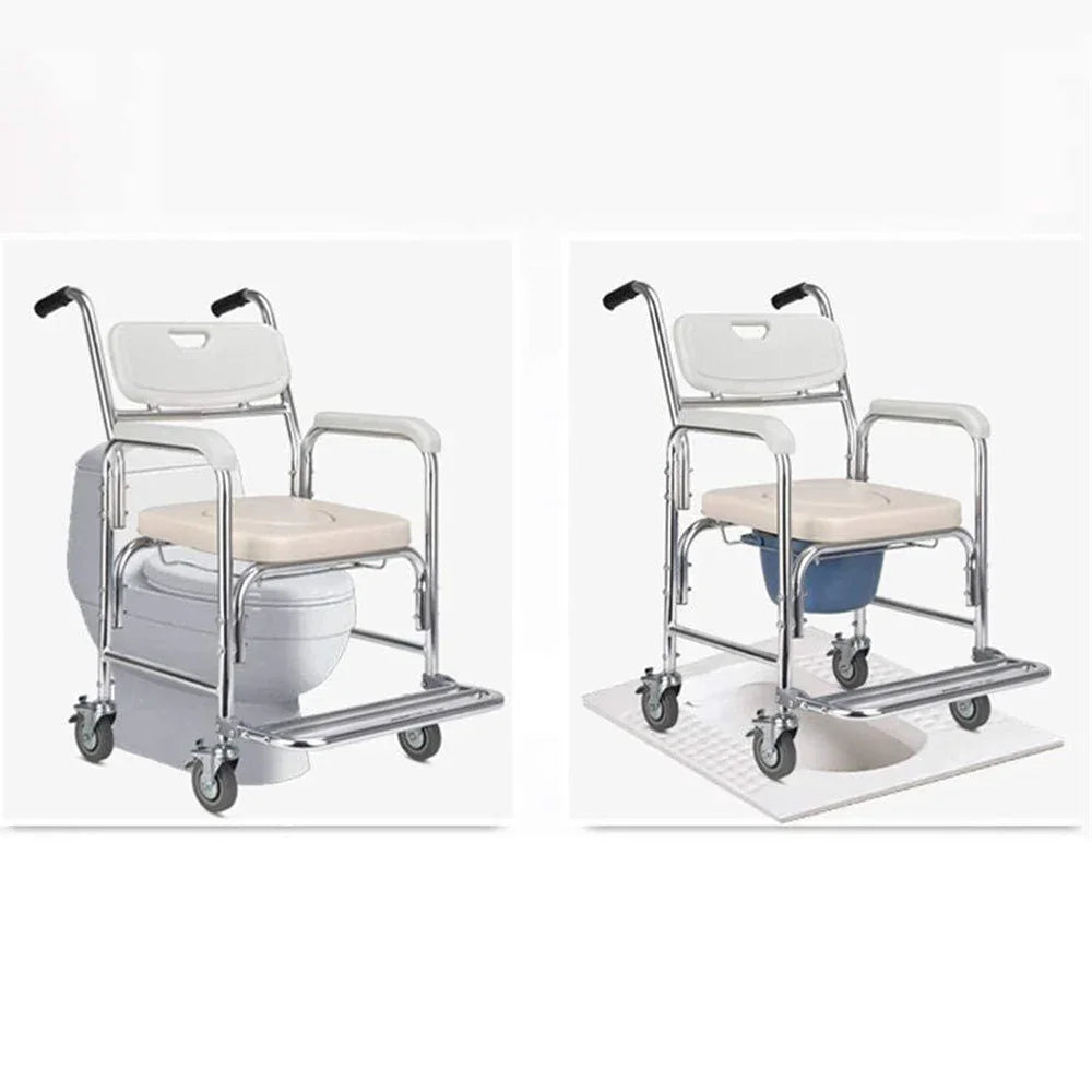 Mobile Shower Commode Chair Aluminum with Footrest - EQUIPMED Wheelchair