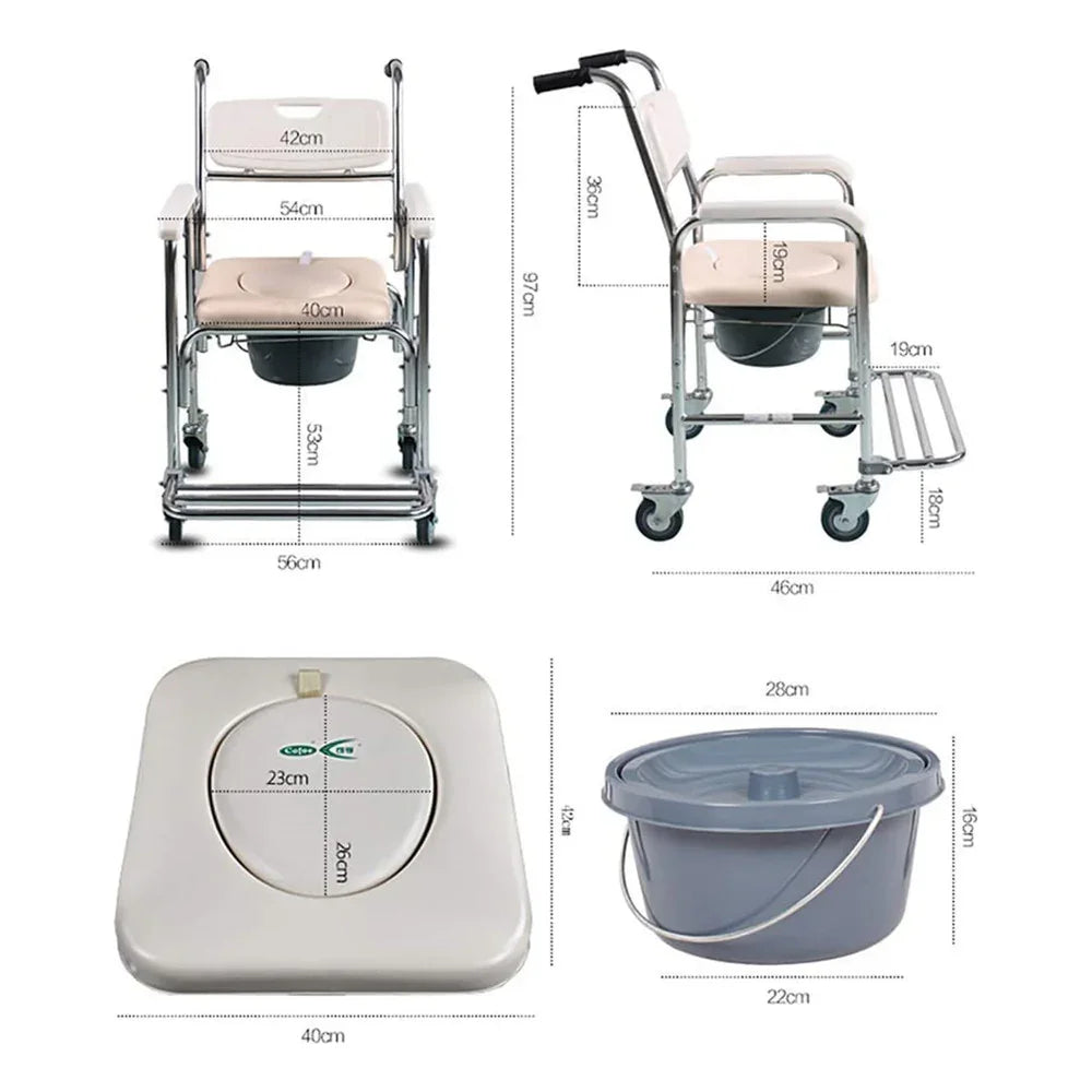 Mobile Shower Commode Chair Aluminum with Footrest - EQUIPMED Wheelchair