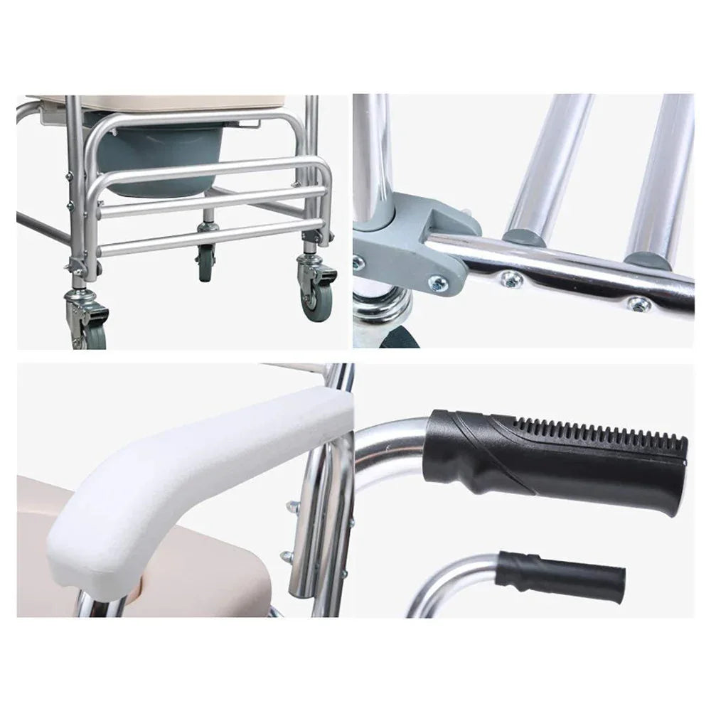 Mobile Shower Commode Chair Aluminum with Footrest - EQUIPMED Wheelchair