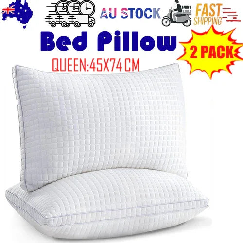2 pack queen size white bed pillows 45x74 cm with quilted pattern fast shipping AU stock