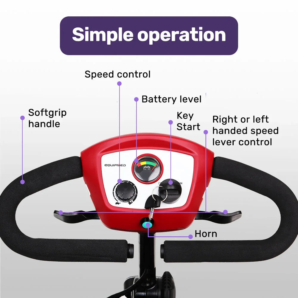 Mobility Scooter Electric 4 Wheel Portable Folding Red