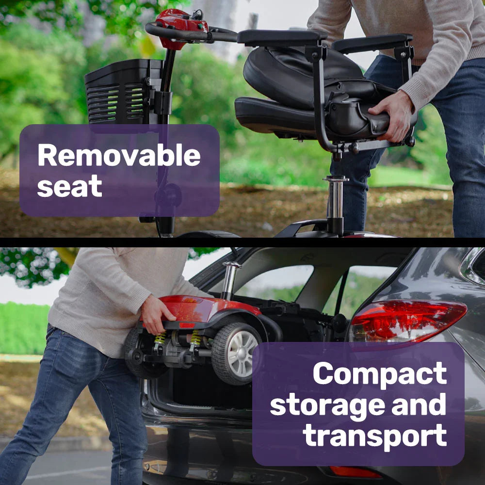 Mobility Scooter Electric 4 Wheel Portable Folding Red