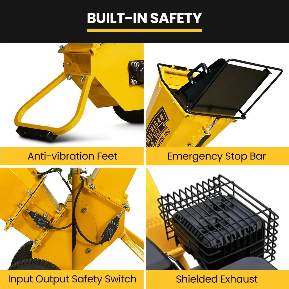 MICHIGAN 7HP 212cc Petrol Wood Chipper, Tree Mulcher - Raptor 1100