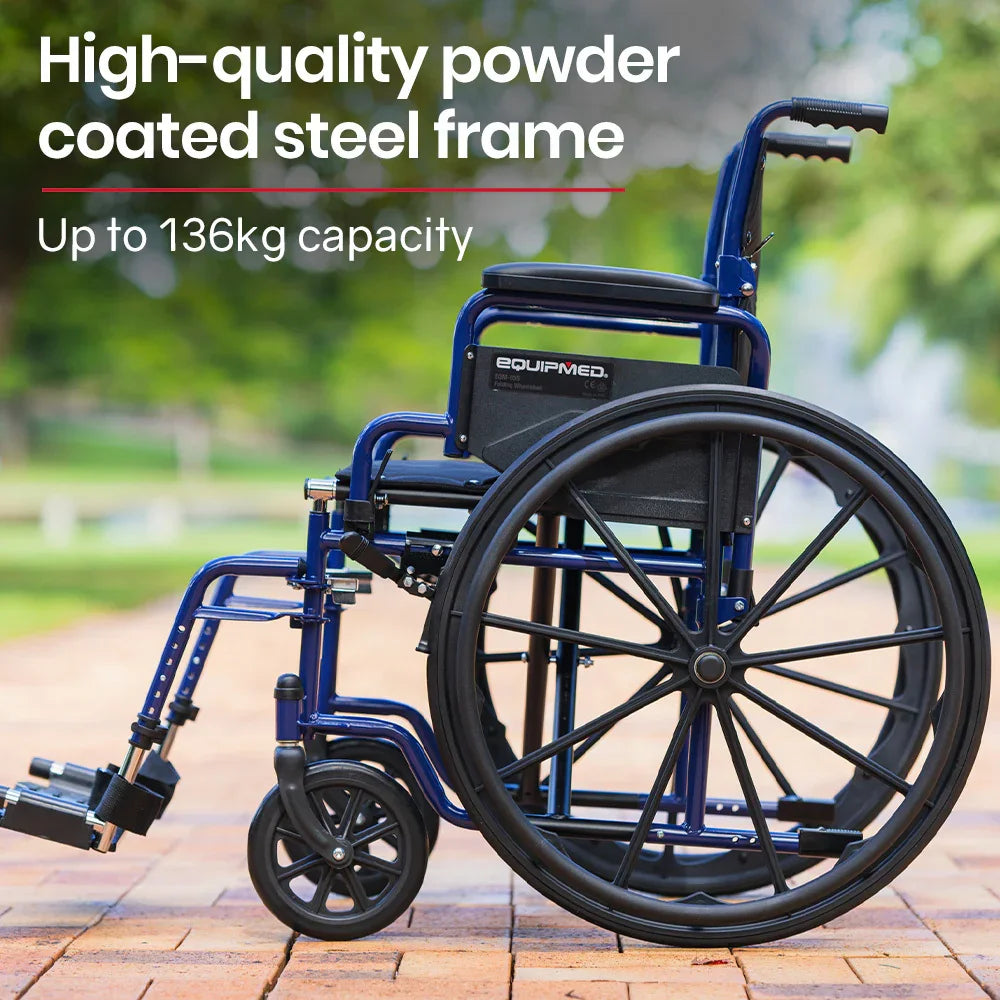 Wheelchair 24 Inch Folding Lightweight Blue -136kg Capacity