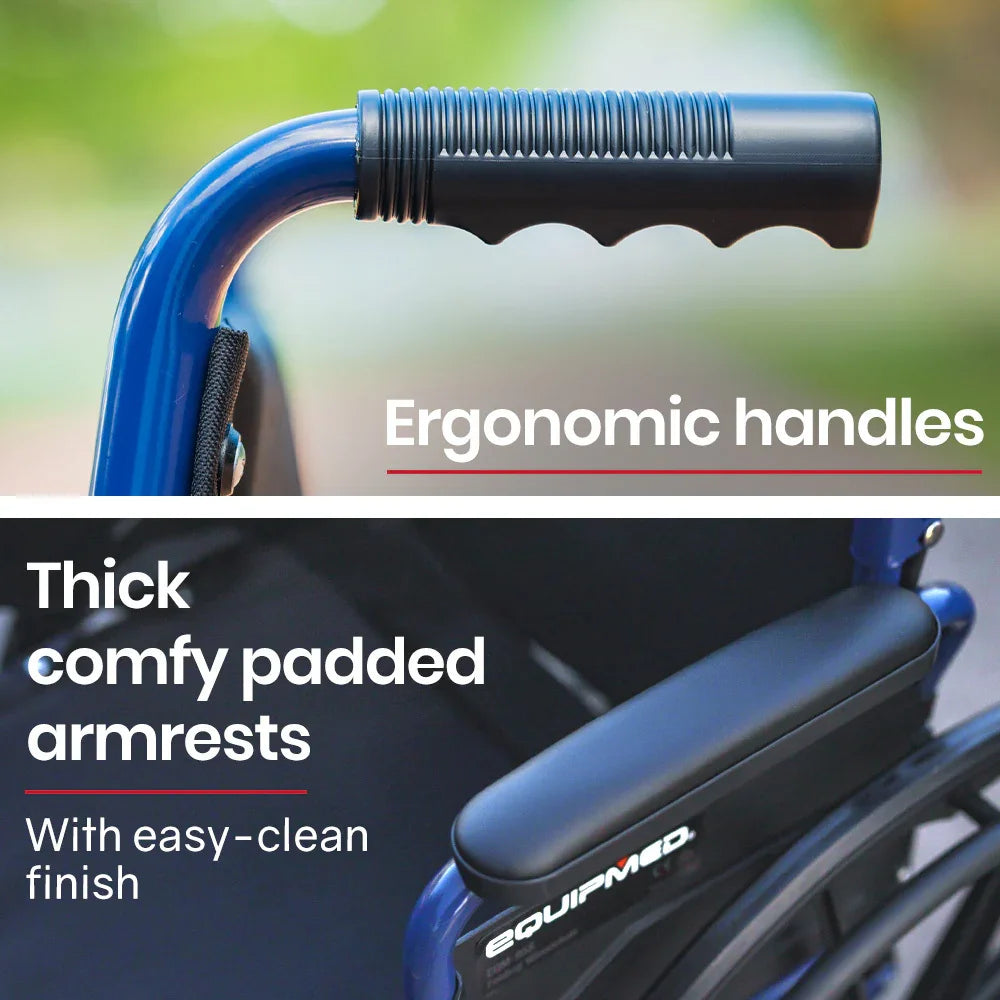 Wheelchair 24 Inch Folding Lightweight Blue -136kg Capacity