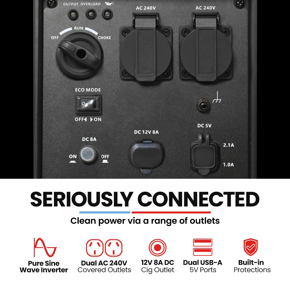 GENPOWER 2.3kW Inverter Generator - Portable Petrol Camping & Backup