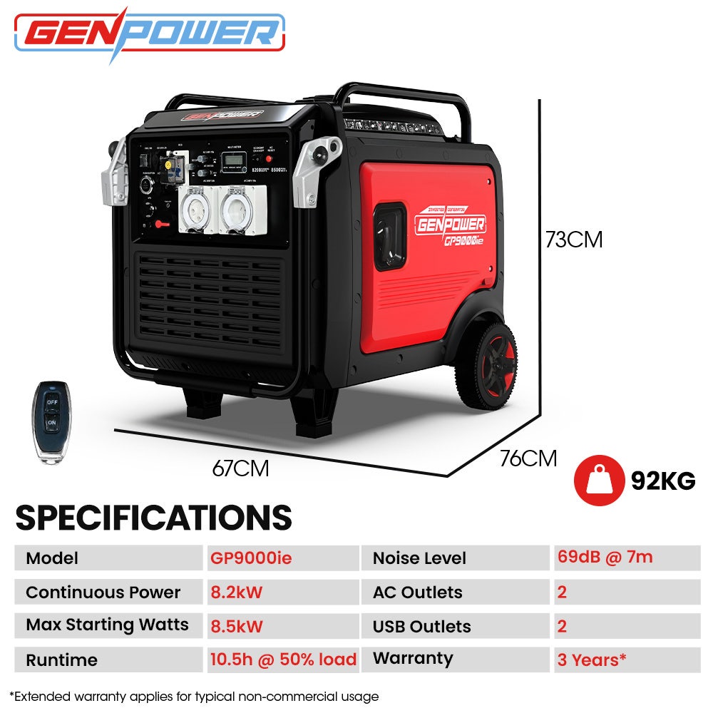 GENPOWER 8.5kW Inverter Generator - Remote Start ATS Compatible