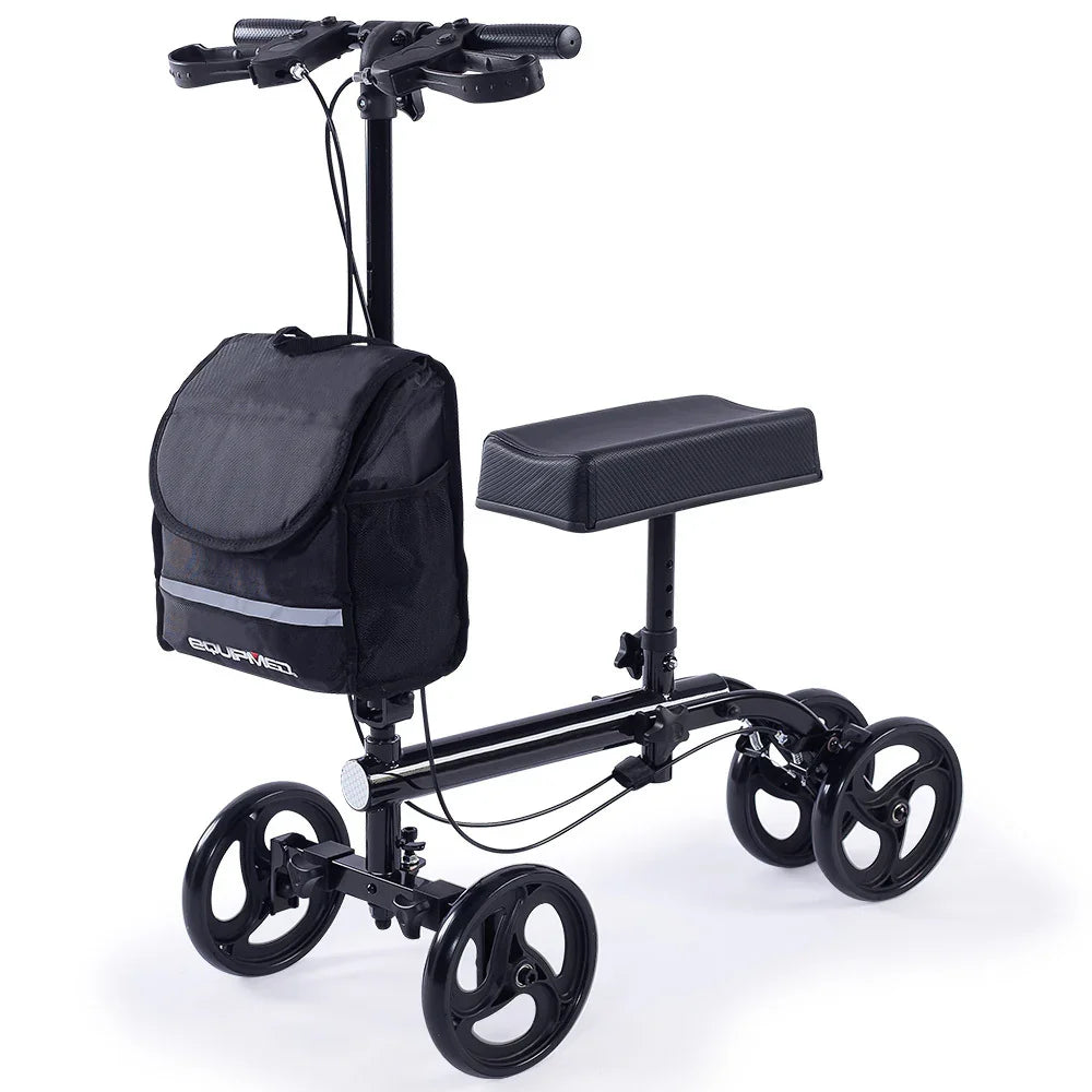 Knee Scooter Walker with Dual Brakes & Bag Black