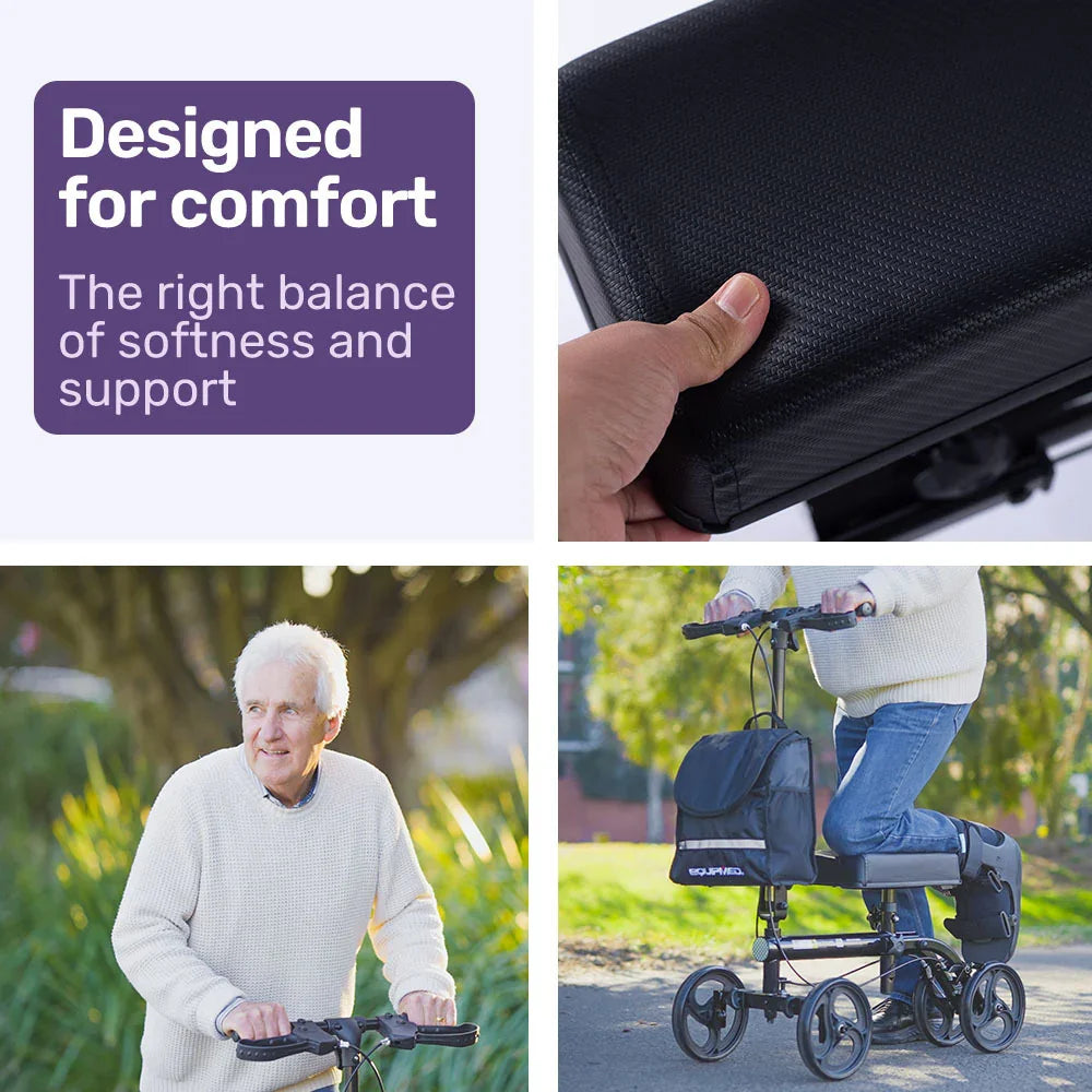 Knee Scooter Walker with Dual Brakes & Bag Black