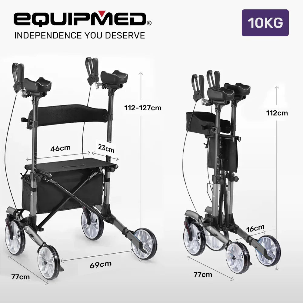 Rollator Walker Upright with Forearm Support & Seat Grey