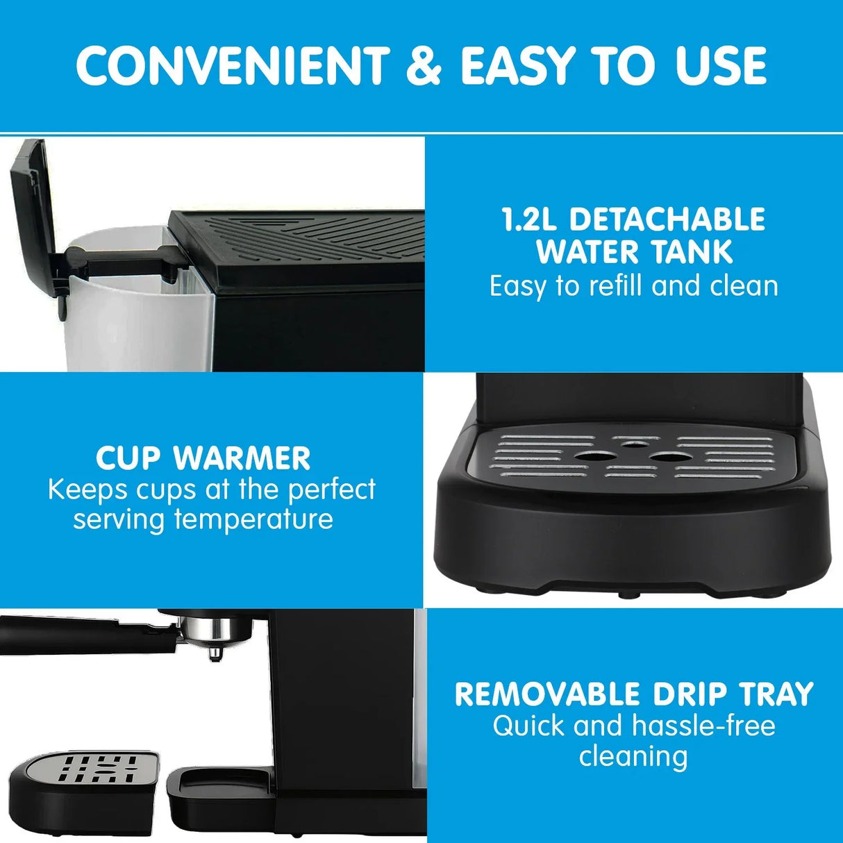 Pronti 20 Bar Espresso Machine with Milk Frother & 1.25L Tank