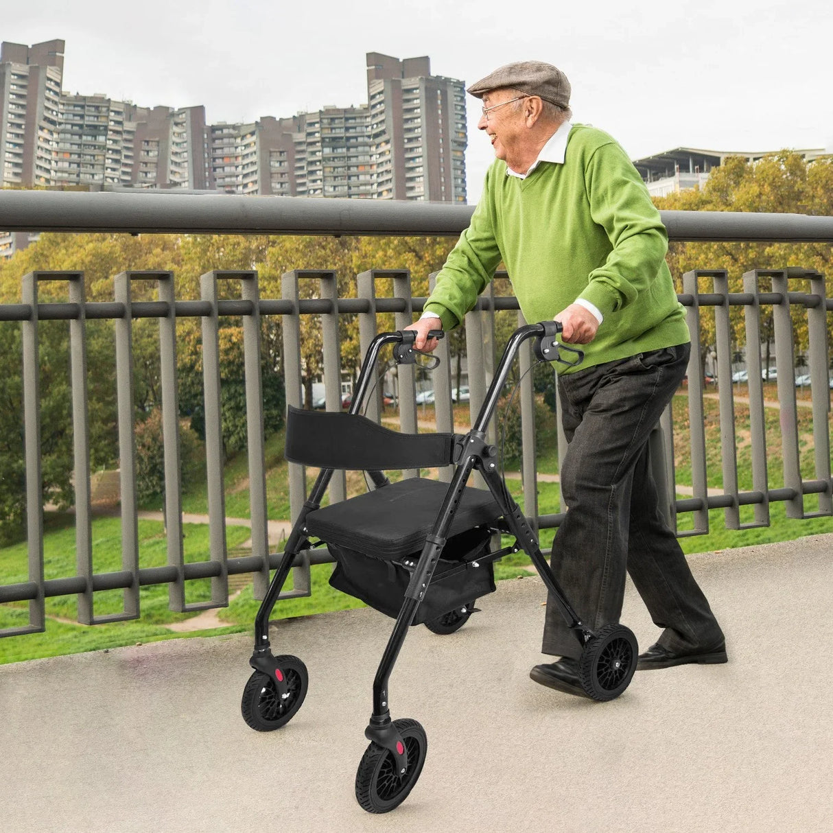 Rollator Walker Foldable Steel 136kg Capacity Black