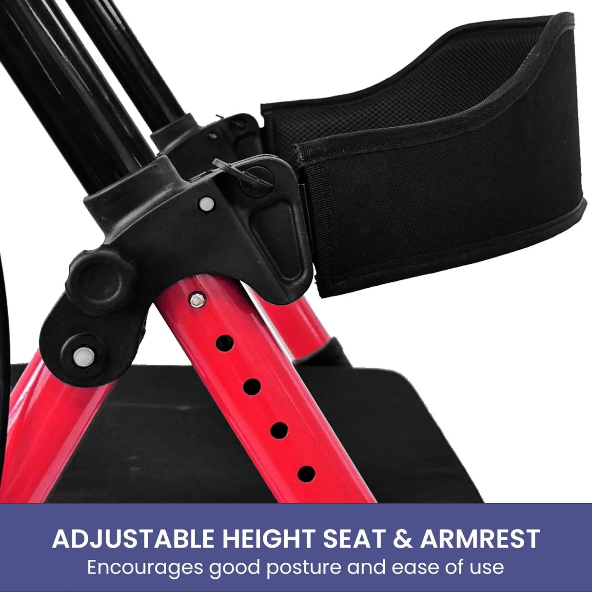 Rollator Walker Foldable Steel 136kg Capacity Red