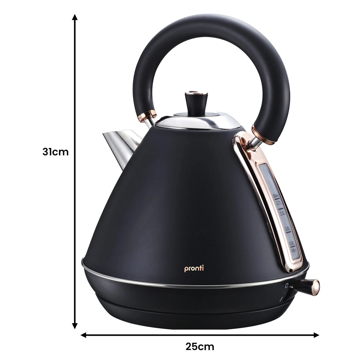 Pronti Breakfast Set - Rose Gold Kettle, Toaster & 1.2L Espresso Machine - Black